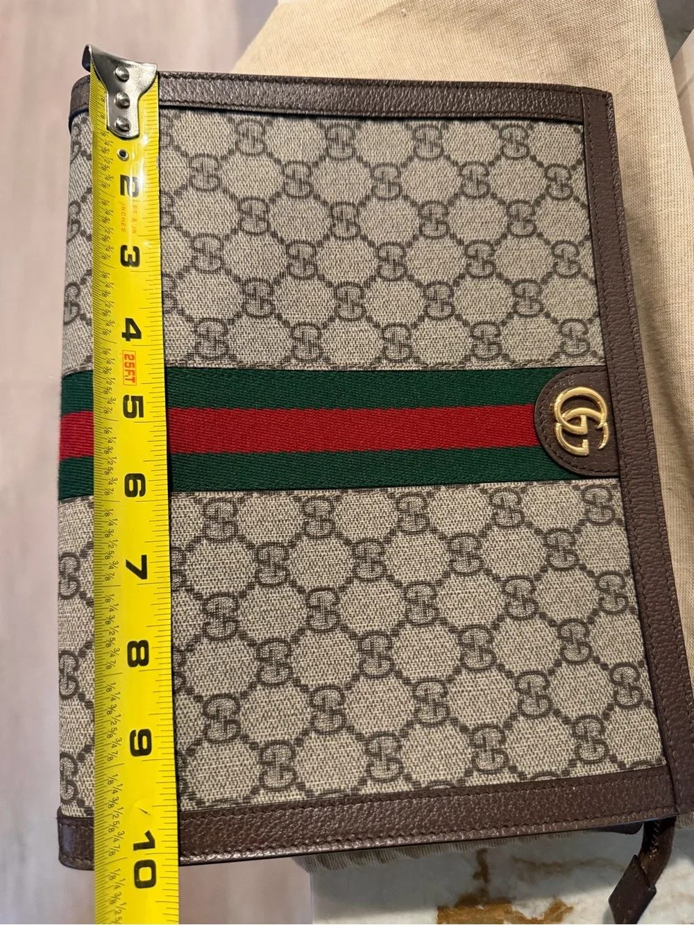 Gucci Brown GG Supreme Canvas Toiletry Bag with Green-Red Web